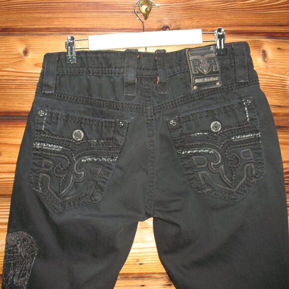 Rock Revival Mens Distressed Wing Embroidered Shorts - Picture 6 of 14